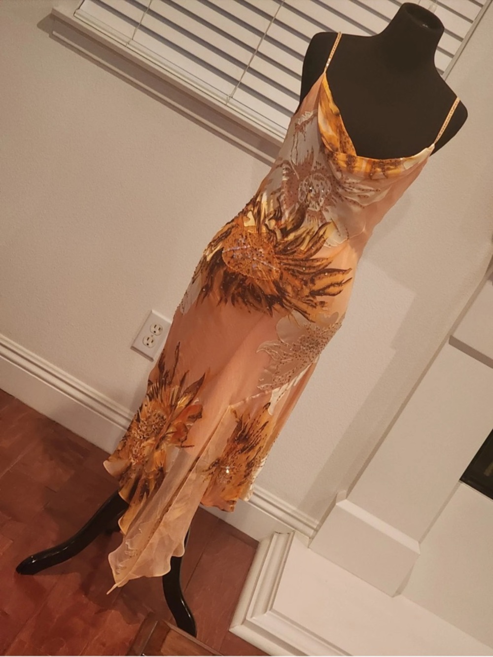 Cache Y2K Silk Beaded Sequins Dress Floral